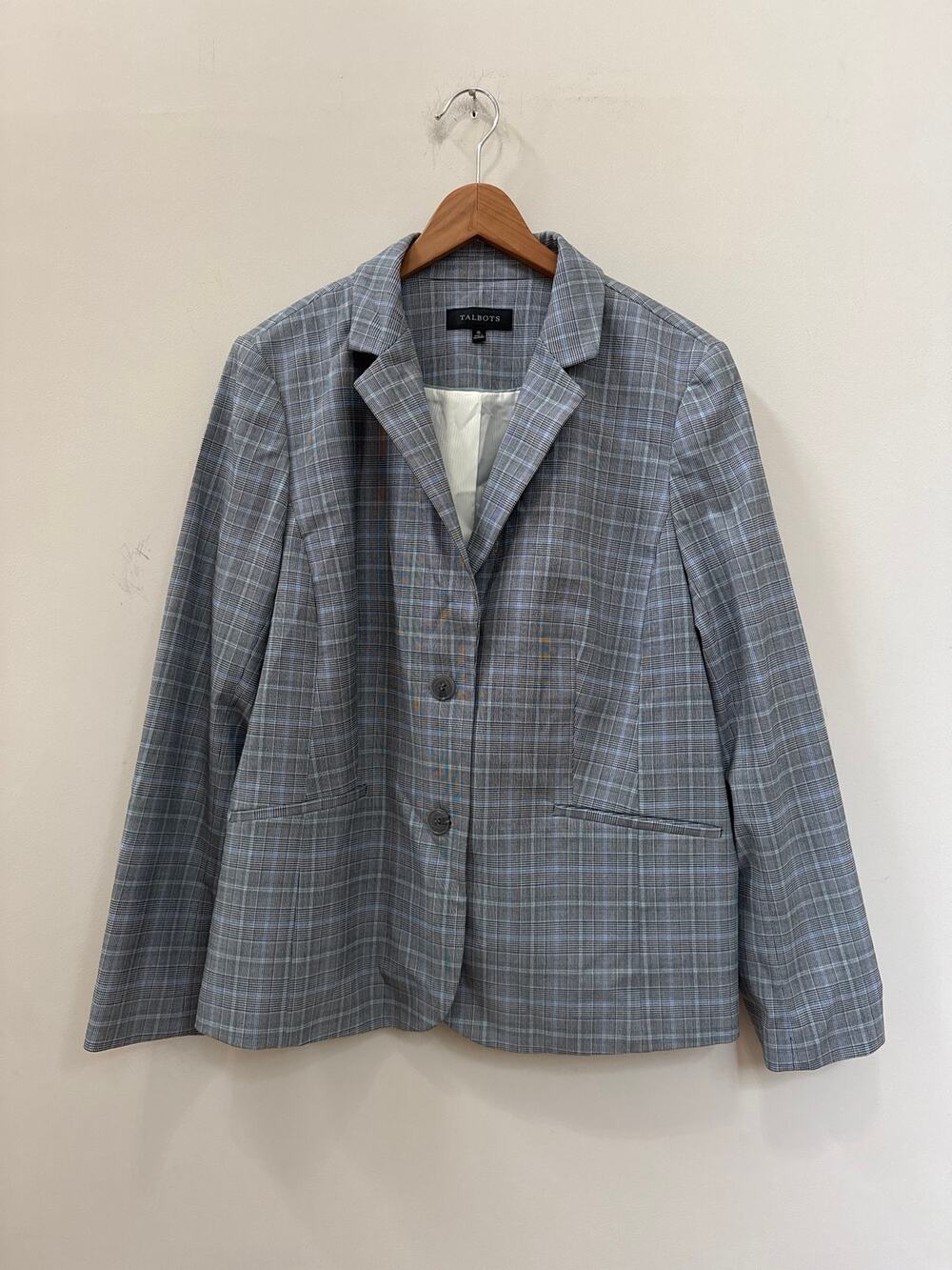 Talbots Grey Blue Glen Plaid Blazer Single Breasted Career Academia Interview 16